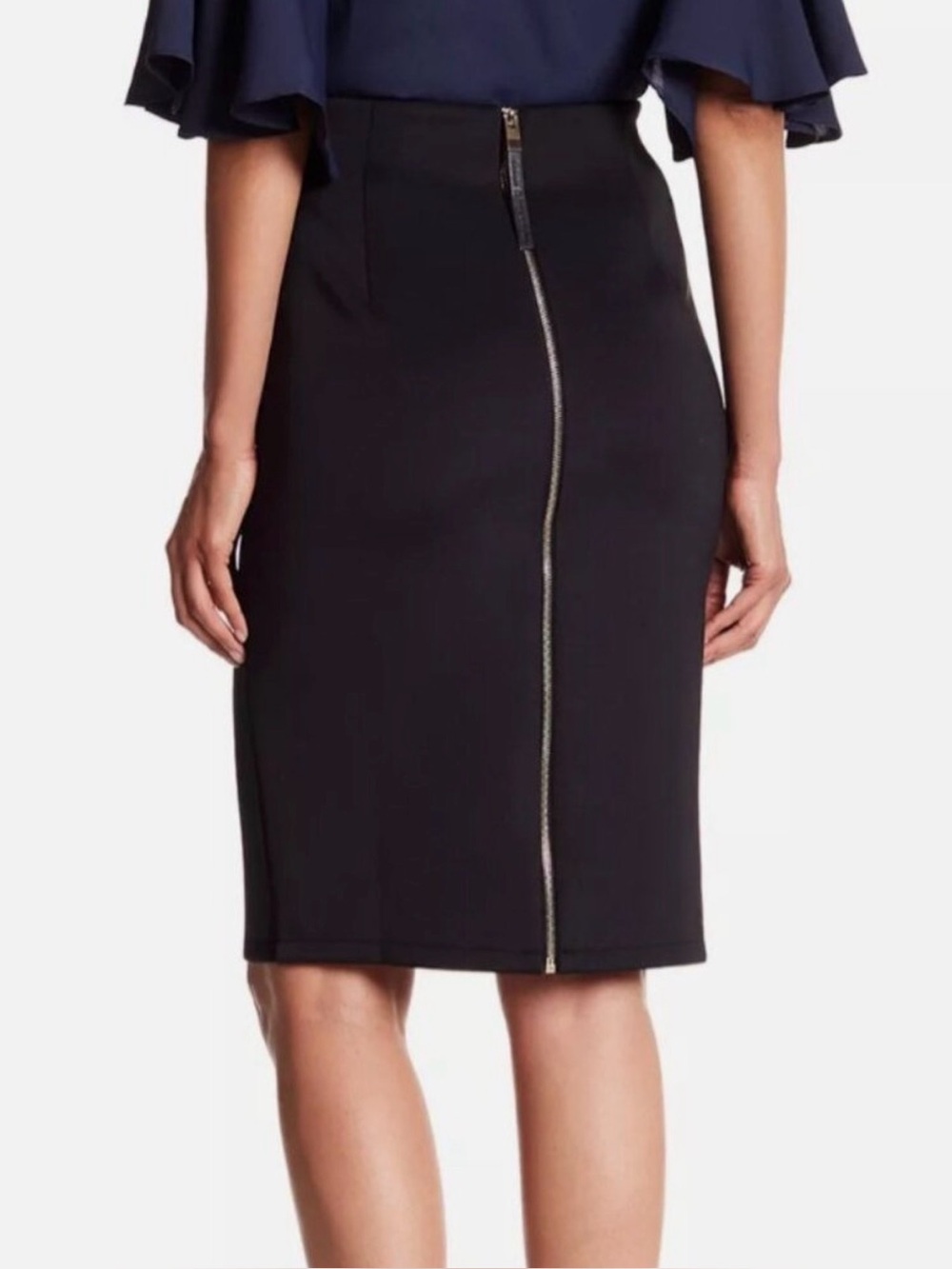 NWT Catherine Catherine Malandrino Black Exposed Back Zip Pencil Skirt Size 4